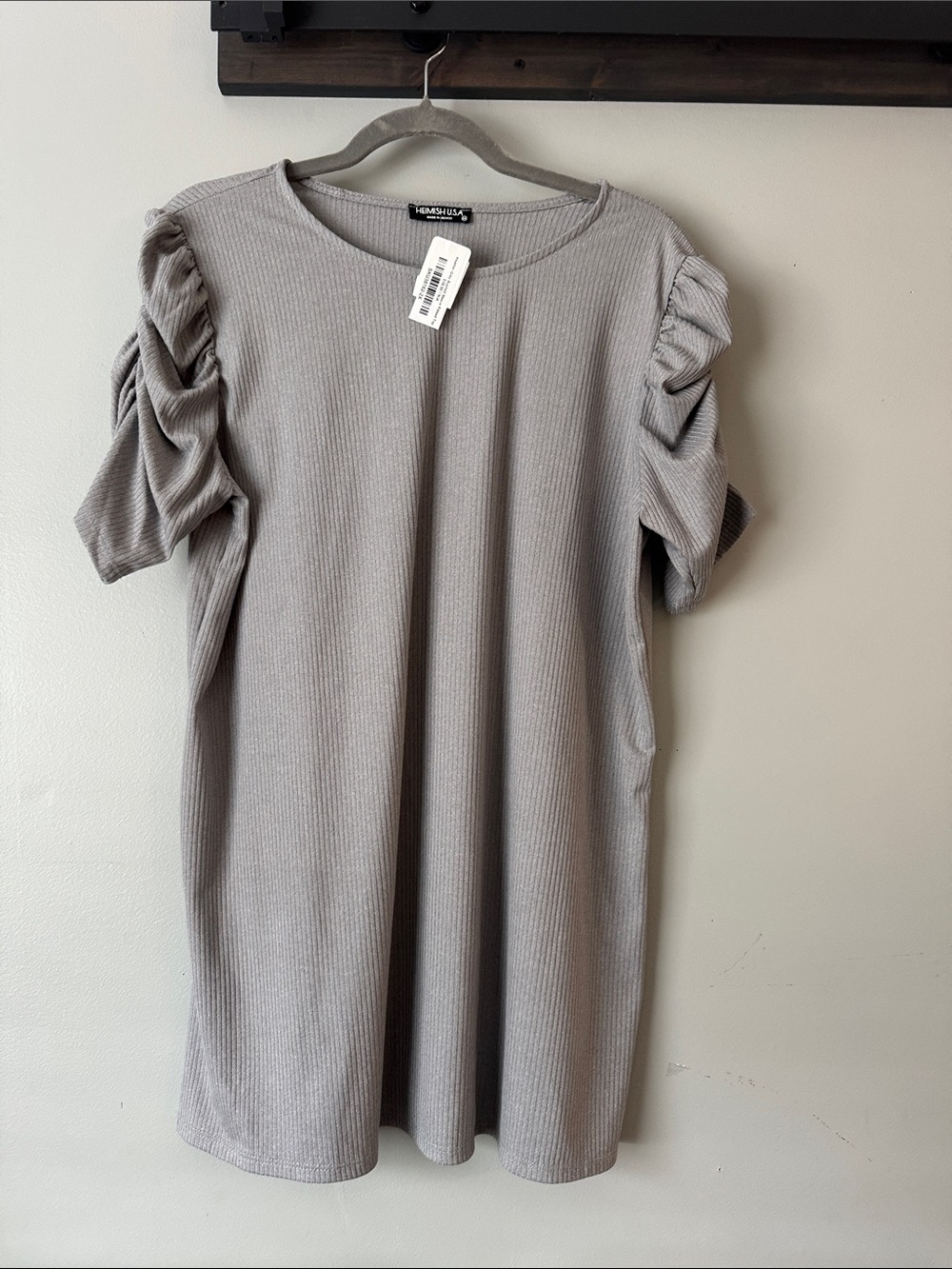 HEIMISH USA Light Heather Gray Ribbed Crewneck Top